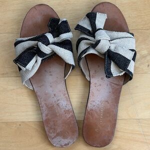Anthropologie Cute Stylish Black and White Linen Bow Summer Sandals size 9